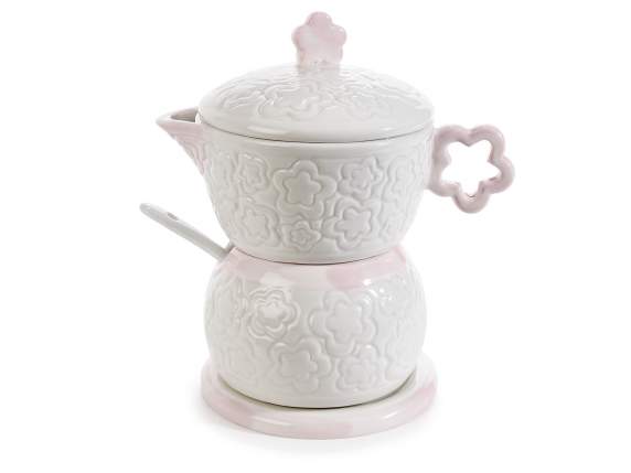 Mocha porcelain sugar bowl and milk jug set w / saucer