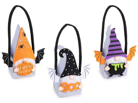 Bolsa de tela gnomo de Halloween con decoraciones en relieve