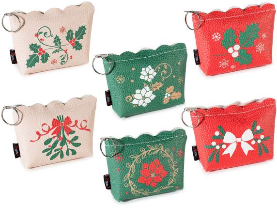 Monedero navideño de polipiel con cremallera y llavero.