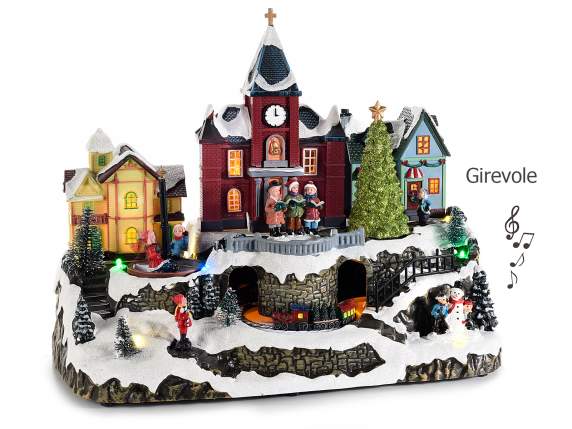 Paysage de Noël en résine avec lumières,mouvement et musique