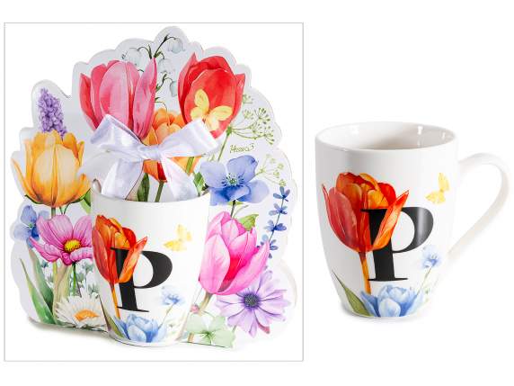 Mug en porcelaine de 300 ml à motif floral et lettre P