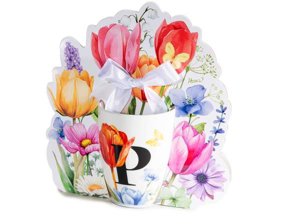 Mug en porcelaine de 300 ml à motif floral et lettre P
