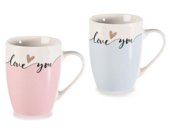 Mug in colored porcelain with real gold heart