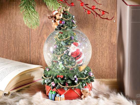 Music box snow globe with Christmas tree on resin base