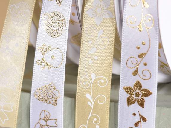 Nastro in raso bianco e oro natalizio e dettagli glitter