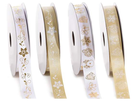 Nastro in raso bianco e oro natalizio e dettagli glitter
