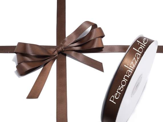 Nastro doppio raso 15mm marrone cioccolato personalizzato