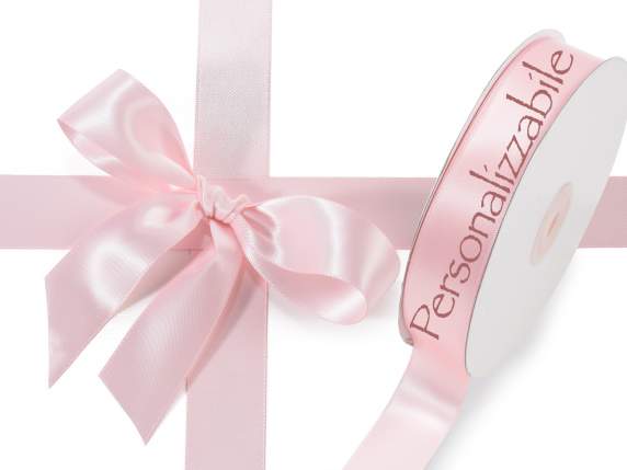 Nastro doppio raso 25mm rosa confetto personalizzato