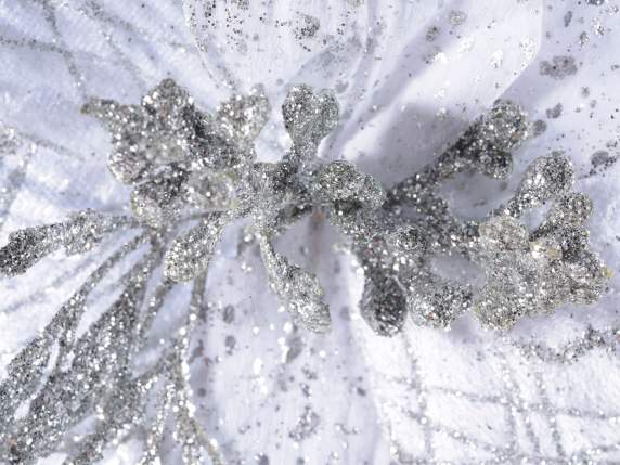 Stella di Natale argentata in stoffa con glitter e deco