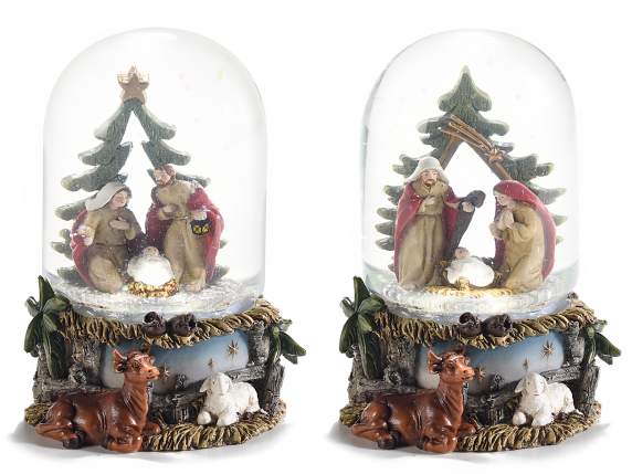 Snow globe with Nativity scene on resin base