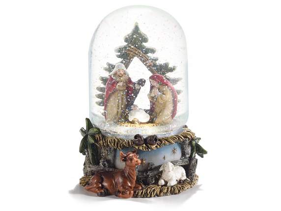 Snow globe with Nativity scene on resin base