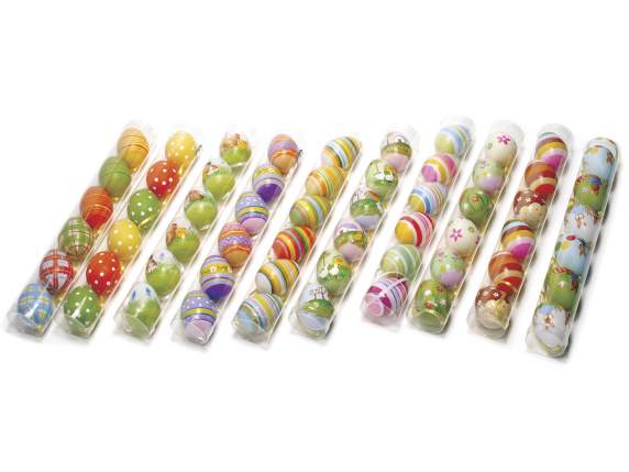 Tube 6 oeufs en plastique peints à la main à suspendre