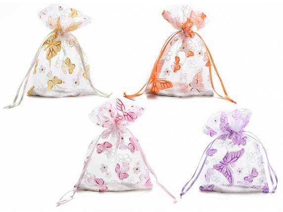 Organza sachet with butterflies print and draw sting