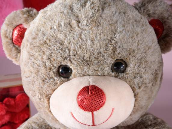 Orsetto di peluche con cuore imbottito e fiocco dorato
