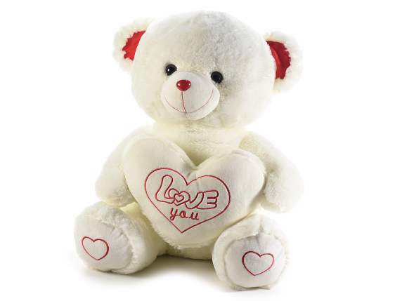 Orso in peluche con cuore ricamato con scritta 
