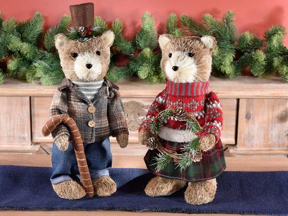 Ours de Noël en fibre naturelle à poser