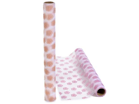 Rolă de tul alb de 47 cm cu flori colorate