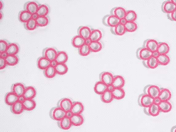 Rolă de tul alb de 47 cm cu flori colorate