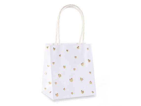 Pack of 25 paper bags with embossed golden hearts