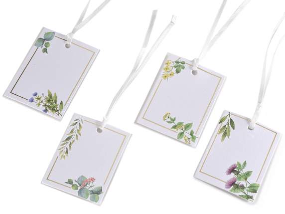 Pack of 25 tags in white paper with Herb print and satin rib