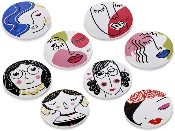 Pack of 4 ceramic coasters based on cork Woman's Face