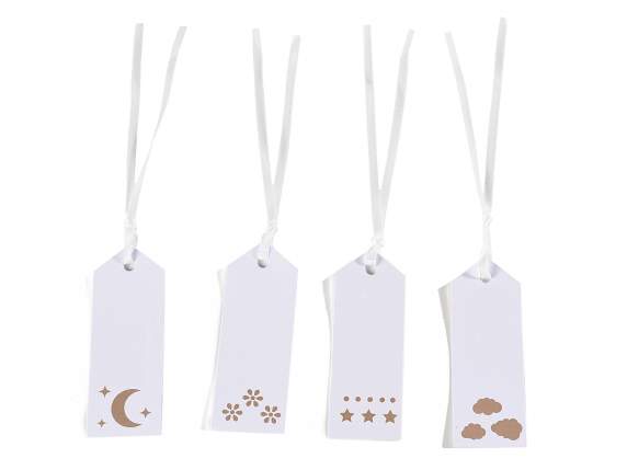 Pack of 50 Sky and Earth white paper tags and satin ribbon