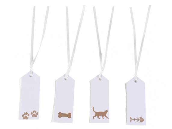 Pack of 50 tags in white PETS print paper and satin ribbon