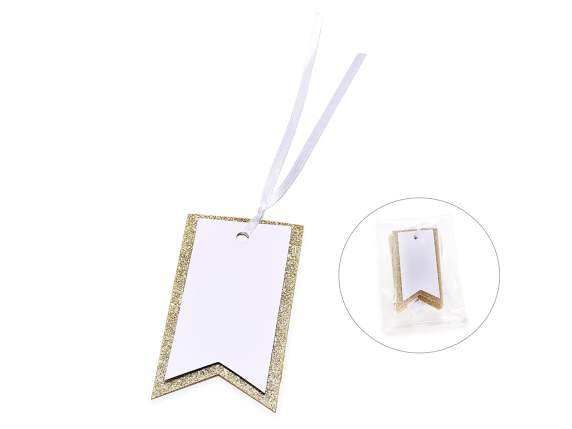 Pack of 50 tags in white paper and champagne glitter w / rib