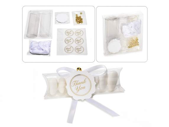 Package 18 bonbonniere kit with pvc box, tag , tape, bell