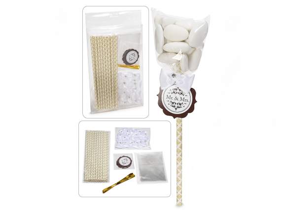 Package 18 bonbonniere with stick, tag and white bow