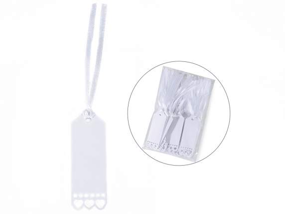 Package 50 white paper tags with satin ribbon