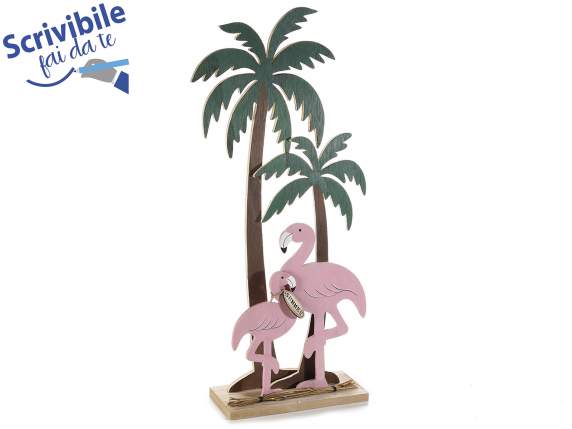 Paesaggio con fenicotteri e palme in legno colorato