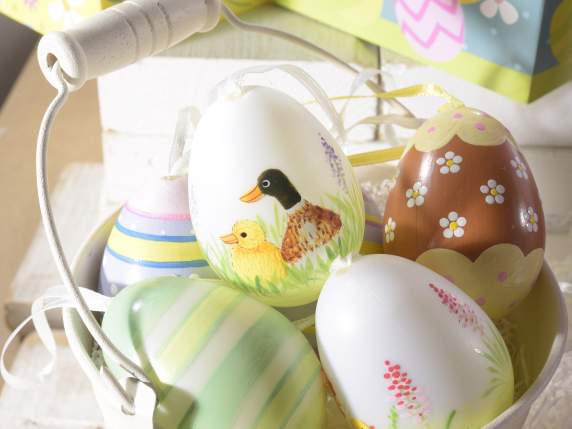 Tube 6 hand painted plastic eggs to hang