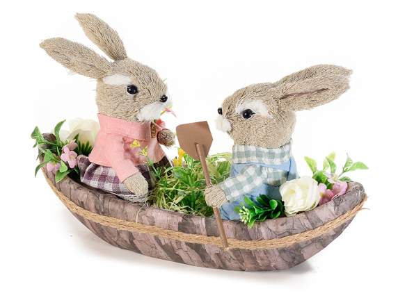 Pair of fiber bunnies on the rowboat