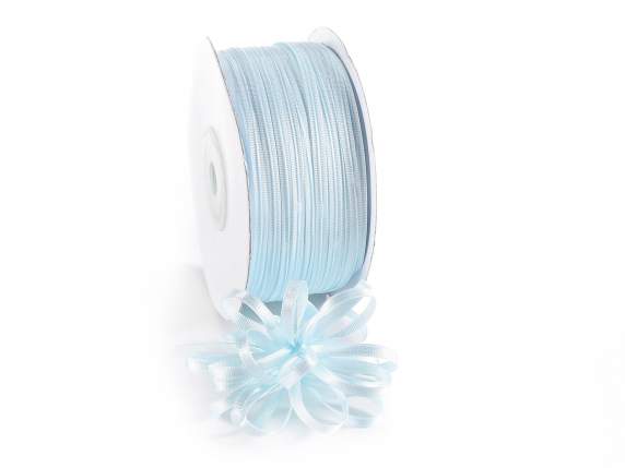 Panglica dubla de satin de 3 mm cu tragere albastru bebelu