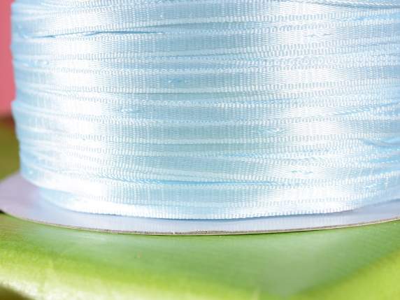 Panglica dubla de satin de 3 mm cu tragere albastru bebelu