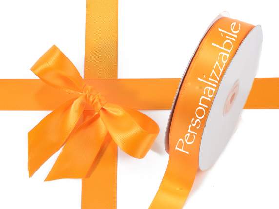 Panglică dublă din satin personalizată portocalie de 25 mm
