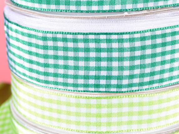 Panglica în carouri verde smarald de 25 mm