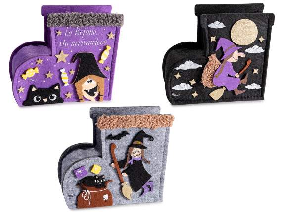 Panier à chaussettes en tissu avec décorations Befana