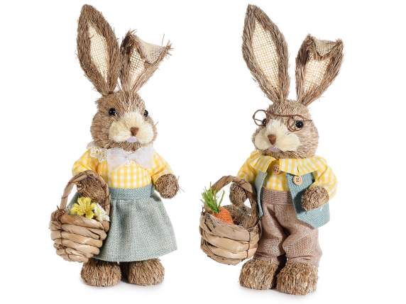 Lapin en fibre naturelle avec panier