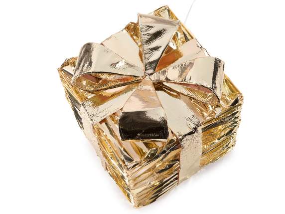 Set 3 cajas regalo de metal dorado con luces LED y lazo
