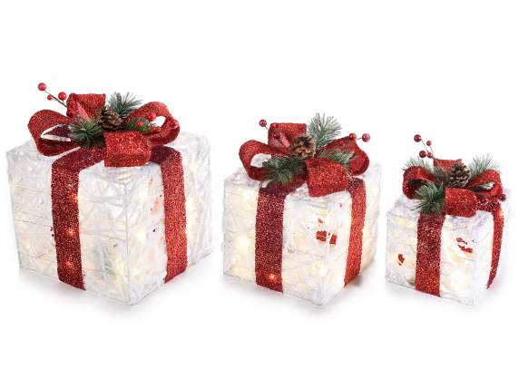 Juego de 3 paquetes de regalo con luces LED de color blanco