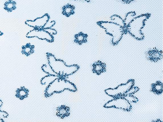 Rollo de 15cm de tul de colores con mariposas brillantes