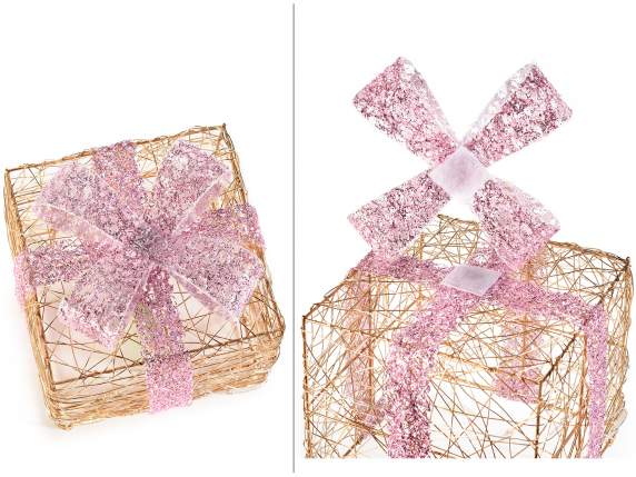 Juego de 3 cajas de regalo de metal con luces blancas