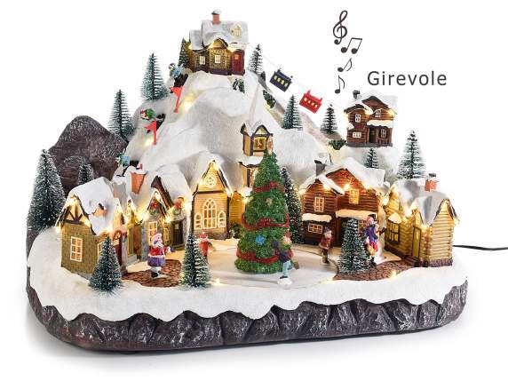 Paysage de Noël en résine avec lumières, chansons, mouvement