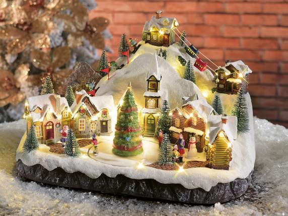 Paysage de Noël en résine avec lumières, chansons, mouvement