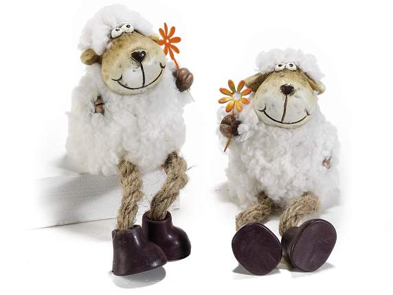 Pecora gambelunghe c/rivestimento in peluche e fiore metallo