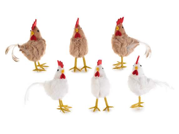 Poule en peluche décorative avec queue de vraies plumes