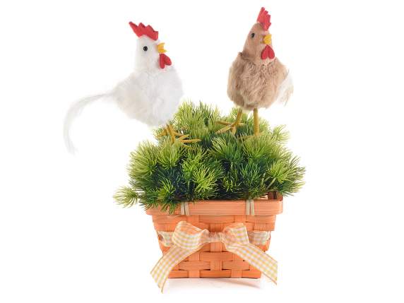 Poule en peluche décorative avec queue de vraies plumes