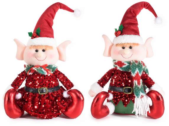 Maman-papa lutin en tissu à poser avec des paillettes